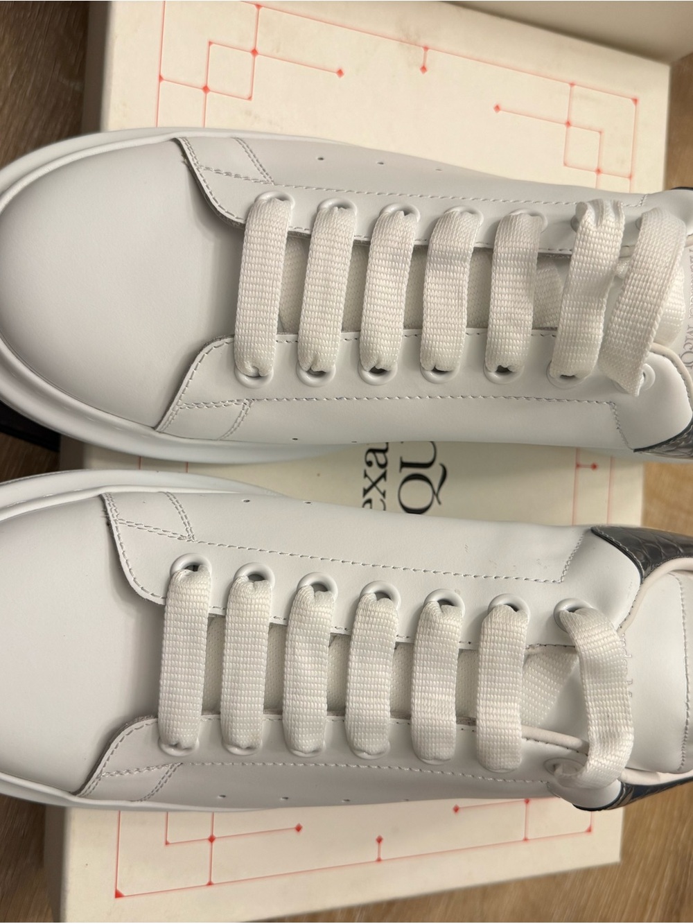 Alexander McQueen White Leather Low-Top Sneakers with Silver Heel Tab